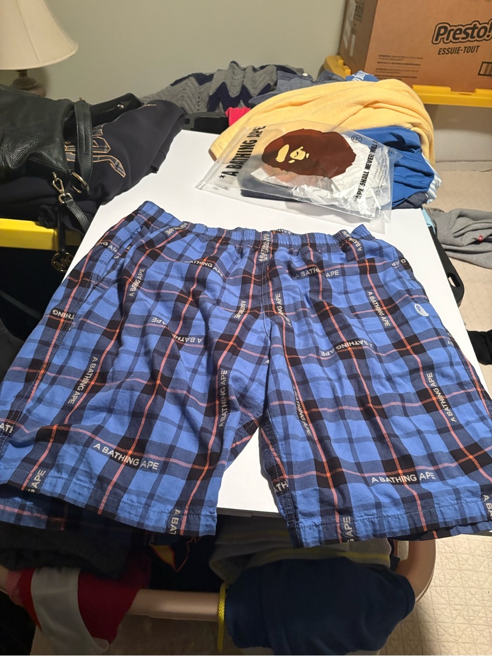 Bape Blue Plaid Athletic Shorts with Subtle Logo